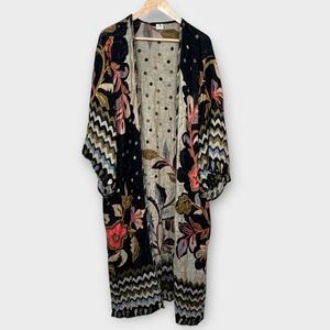 AYKA Indian Artisan Kimono Duster Cardigan Embroidered Boho Women's One Size